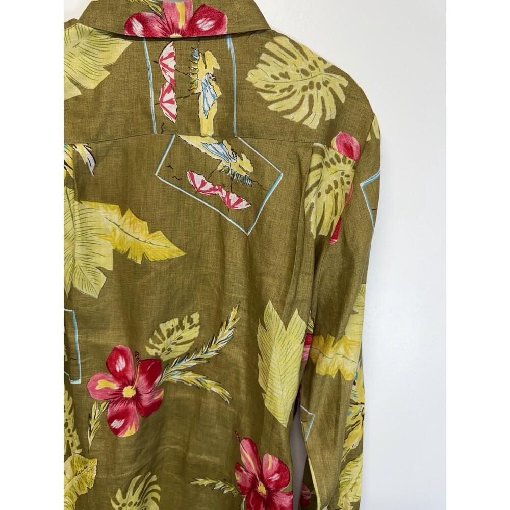 VTG John Paul Richard Top Women Button Shirt 100% Linen Hawaiian Shirt Beaded L - Picture 12 of 14